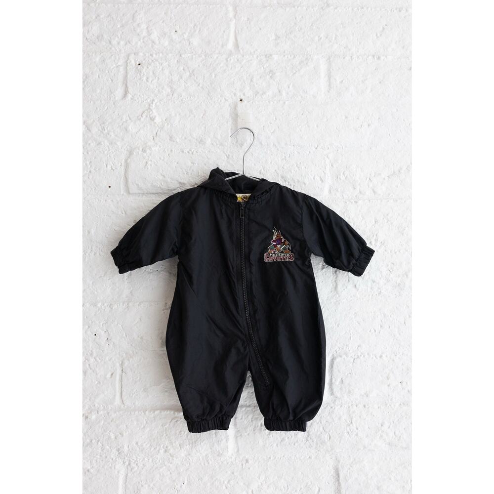 Vintage Y2K Phoenix Coyotes NHL Baby Snowsuit Bunting Suit 3/6M Hooded Black